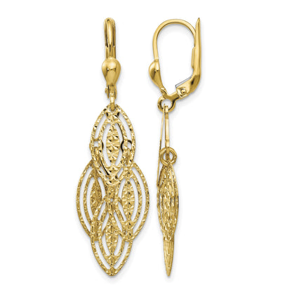 14K Fancy Textured and Polished Dangle Leverback Earrings