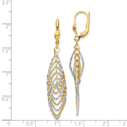 14K Two-tone Polished Diamond-cut Dangle Leverback Earrings