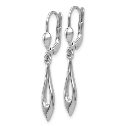 14K White Gold Polished Open Teardrop Dangle Leverback Earrings