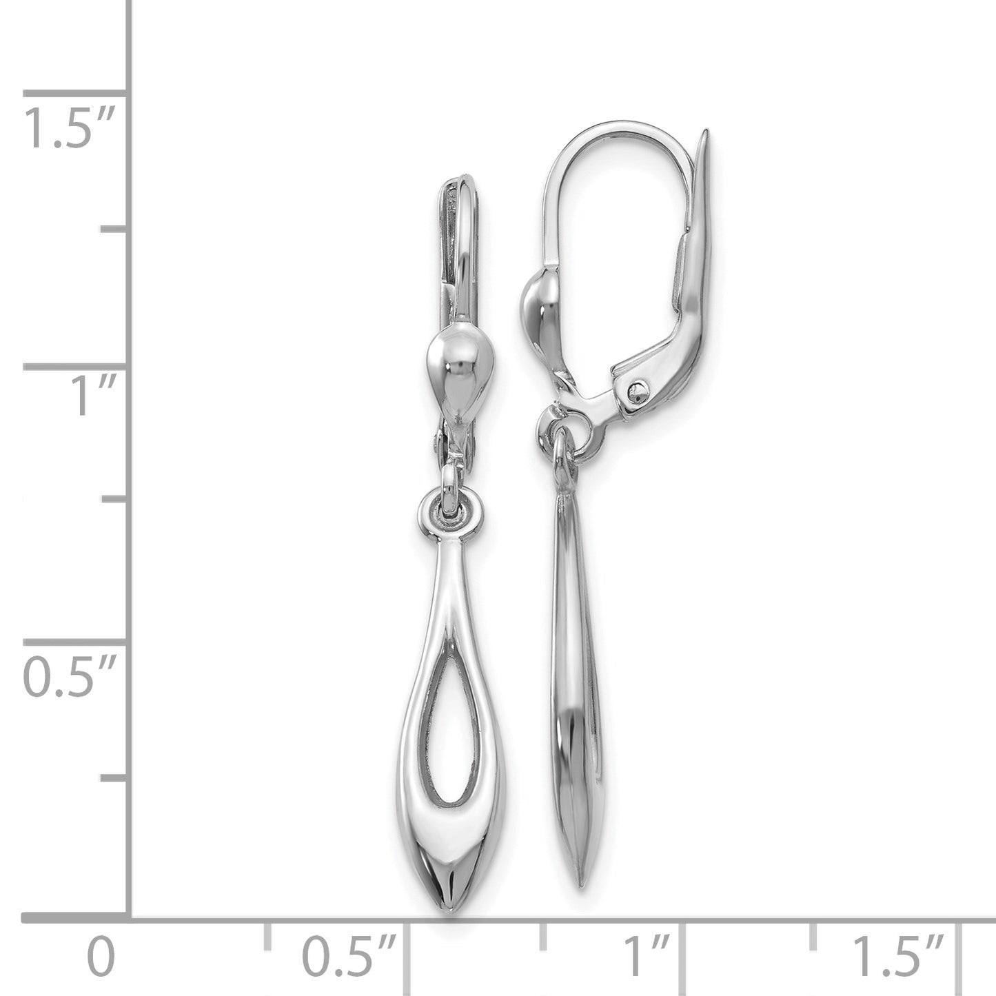 14K White Gold Polished Open Teardrop Dangle Leverback Earrings