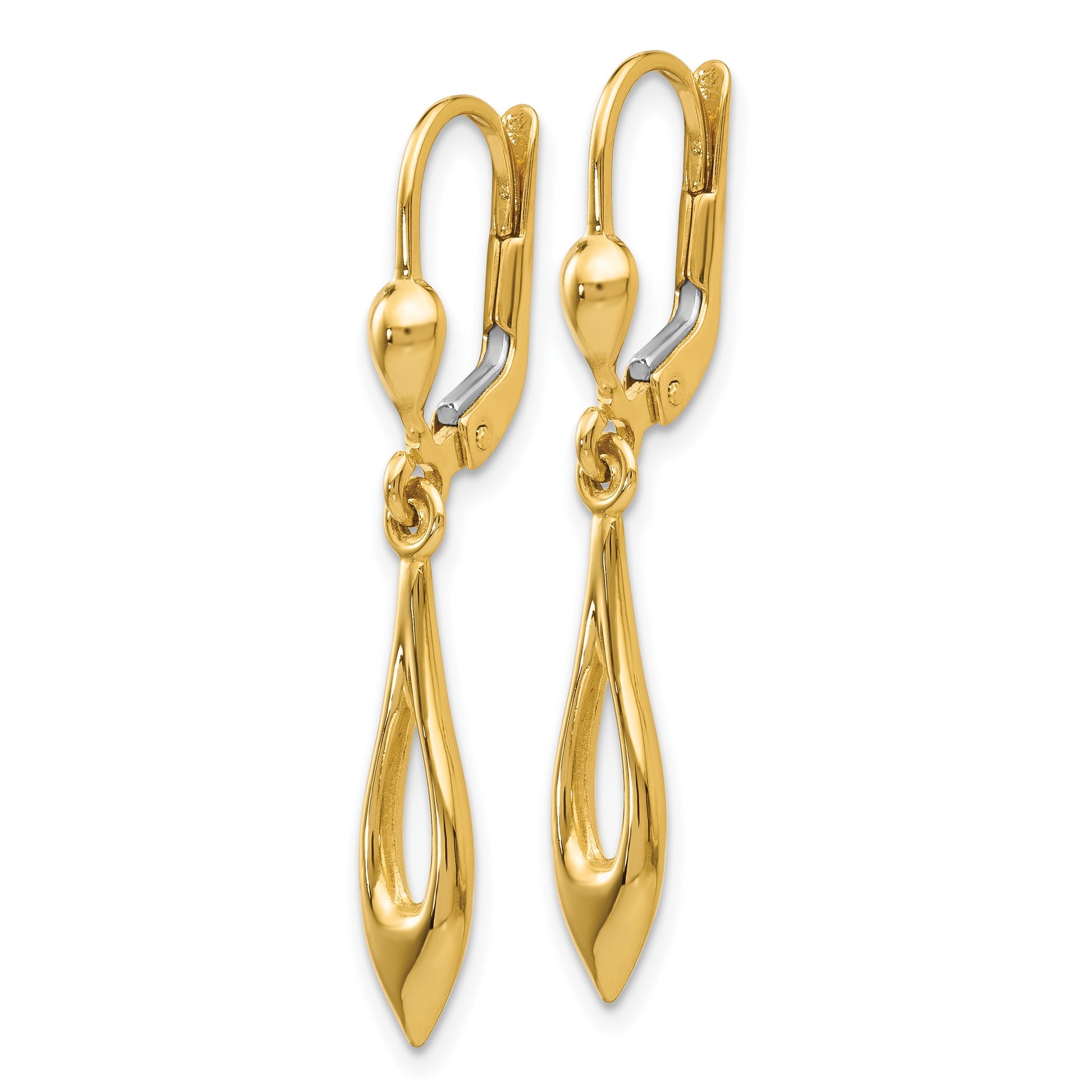 14K Polished Open Teardrop Dangle Leverback Earrings