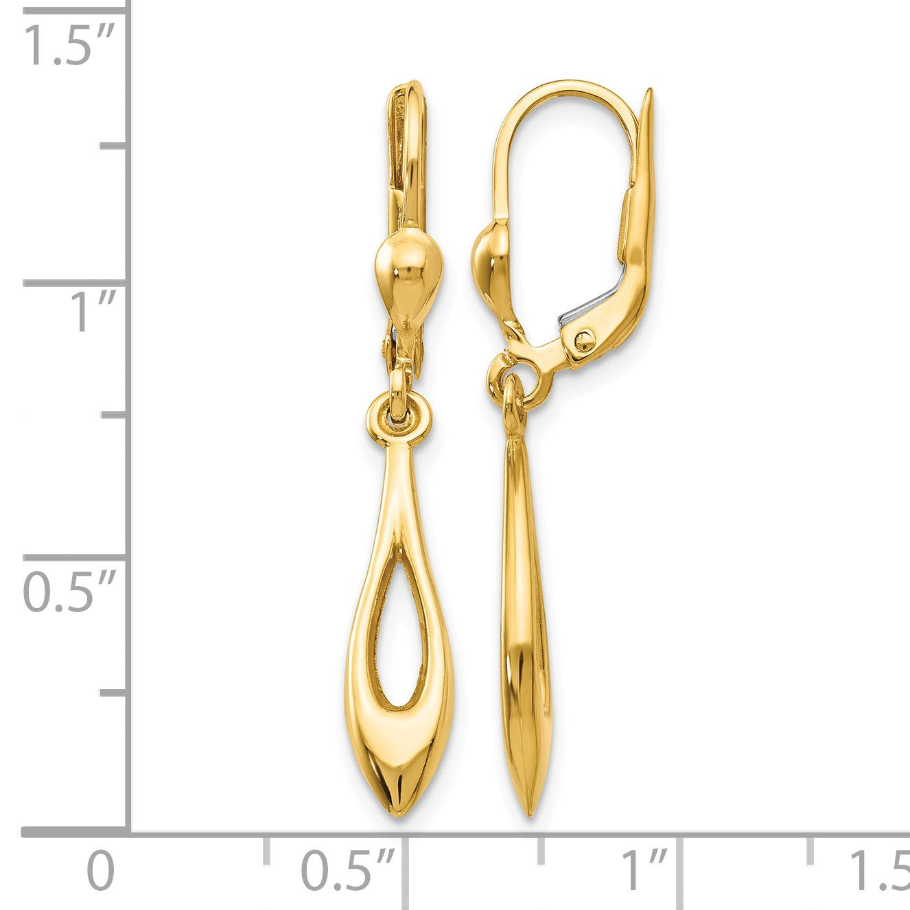 14K Polished Open Teardrop Dangle Leverback Earrings