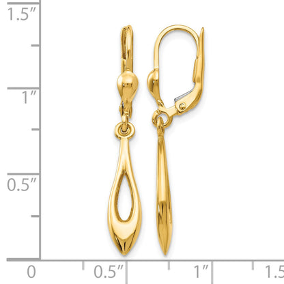 14K Polished Open Teardrop Dangle Leverback Earrings
