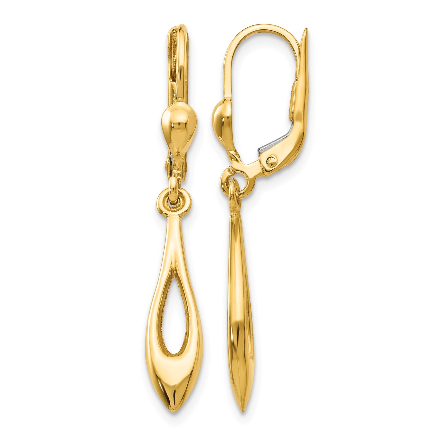 14K Polished Open Teardrop Dangle Leverback Earrings