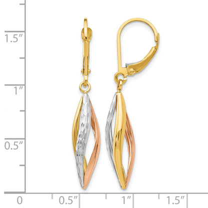 14K Two-tone with White Rhodium Diamond-cut Twist Dangle Leverback Earrings