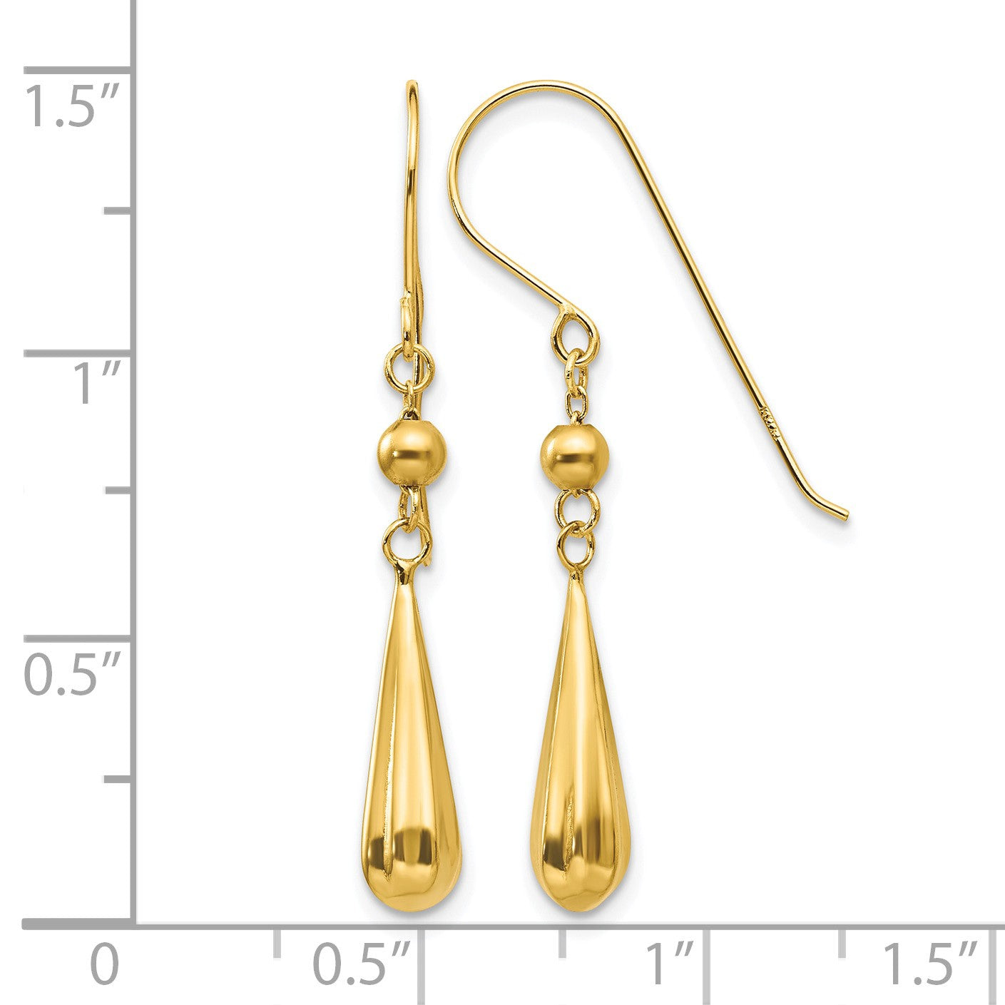 14K Grooved Puffed Teardrop Dangle French Hook Earrings