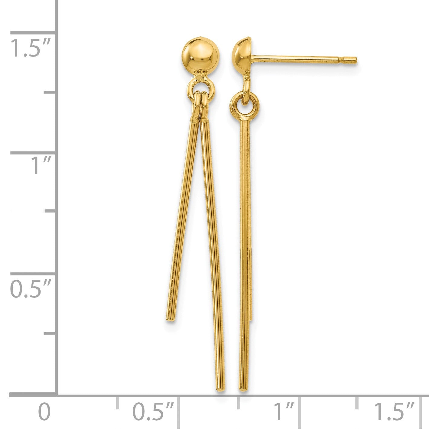14k Polished Two Bars Dangle Post Earrings