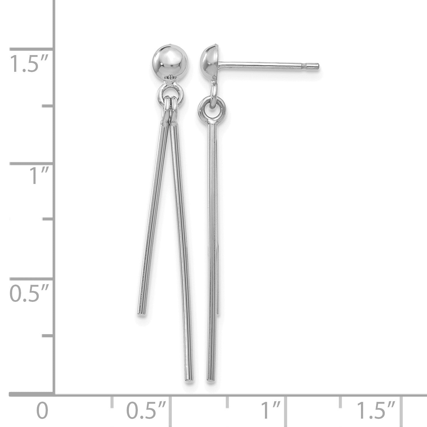 14k White Gold Polished Two Bars Dangle Post Earrings