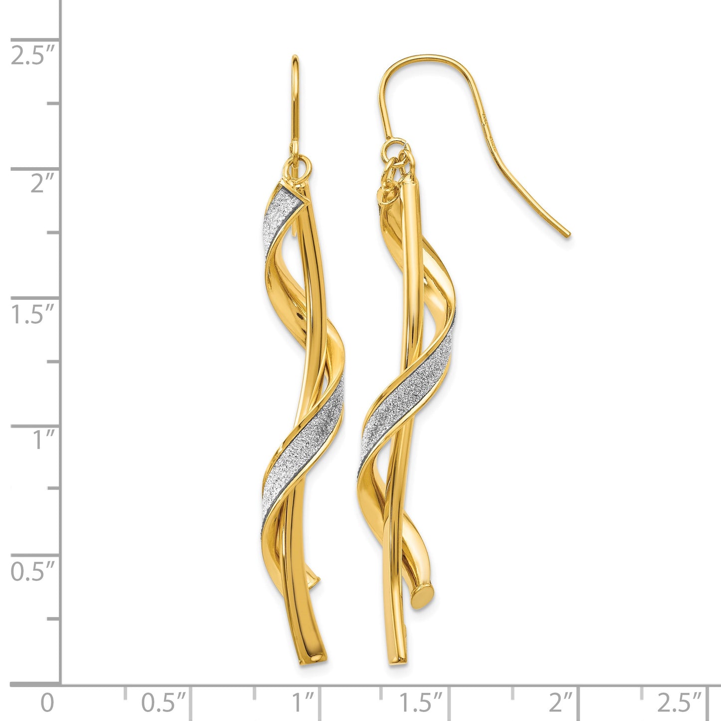 14k Polished Glitter-Infused Spiral Dangle French Hook Earrings