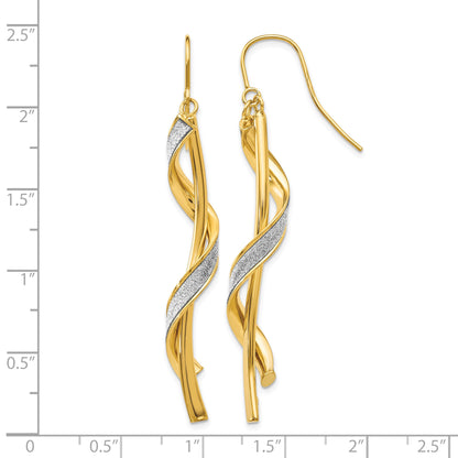 14k Polished Glitter-Infused Spiral Dangle French Hook Earrings