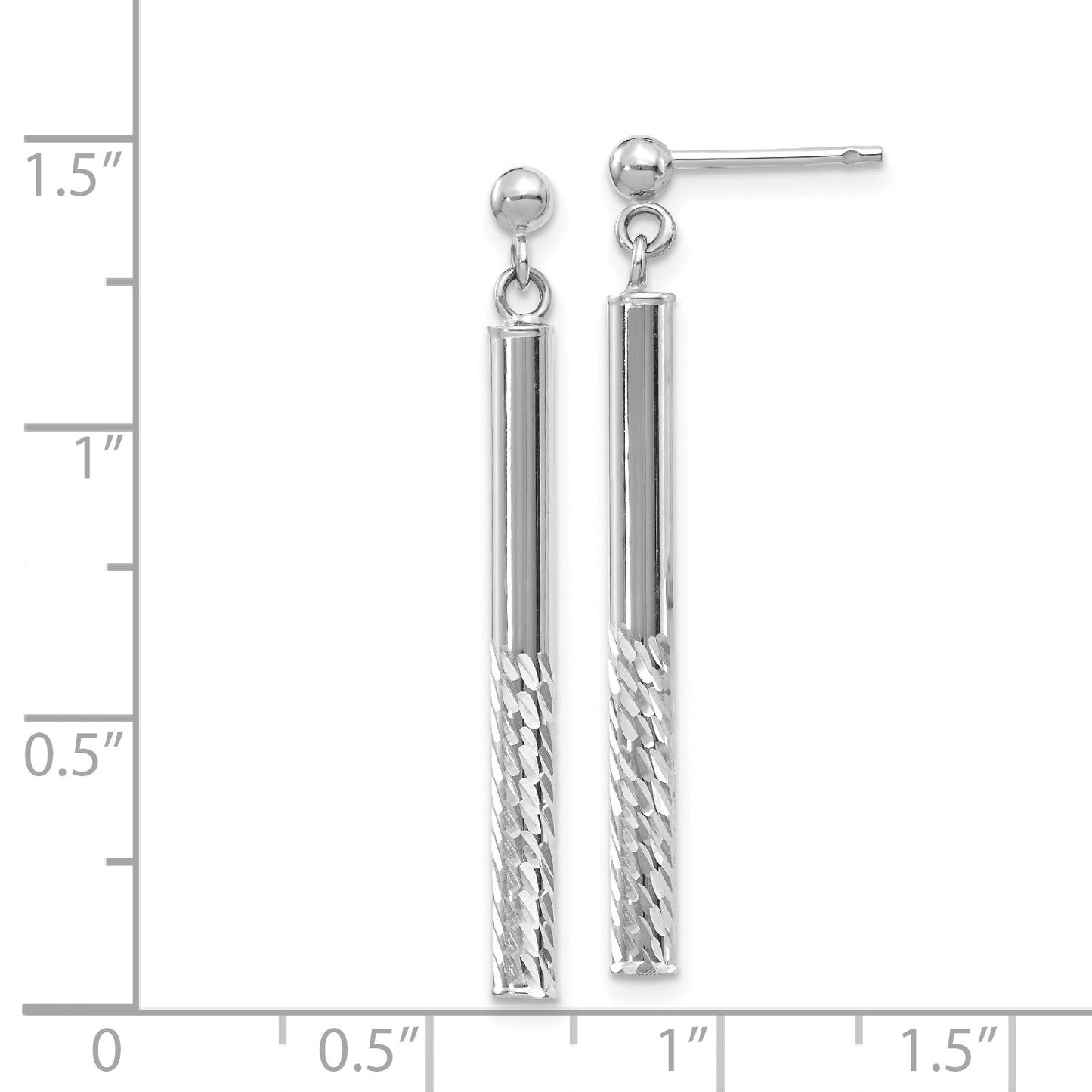 14k White Gold Polished and Diamond-cut Bar Dangle Post Earrings