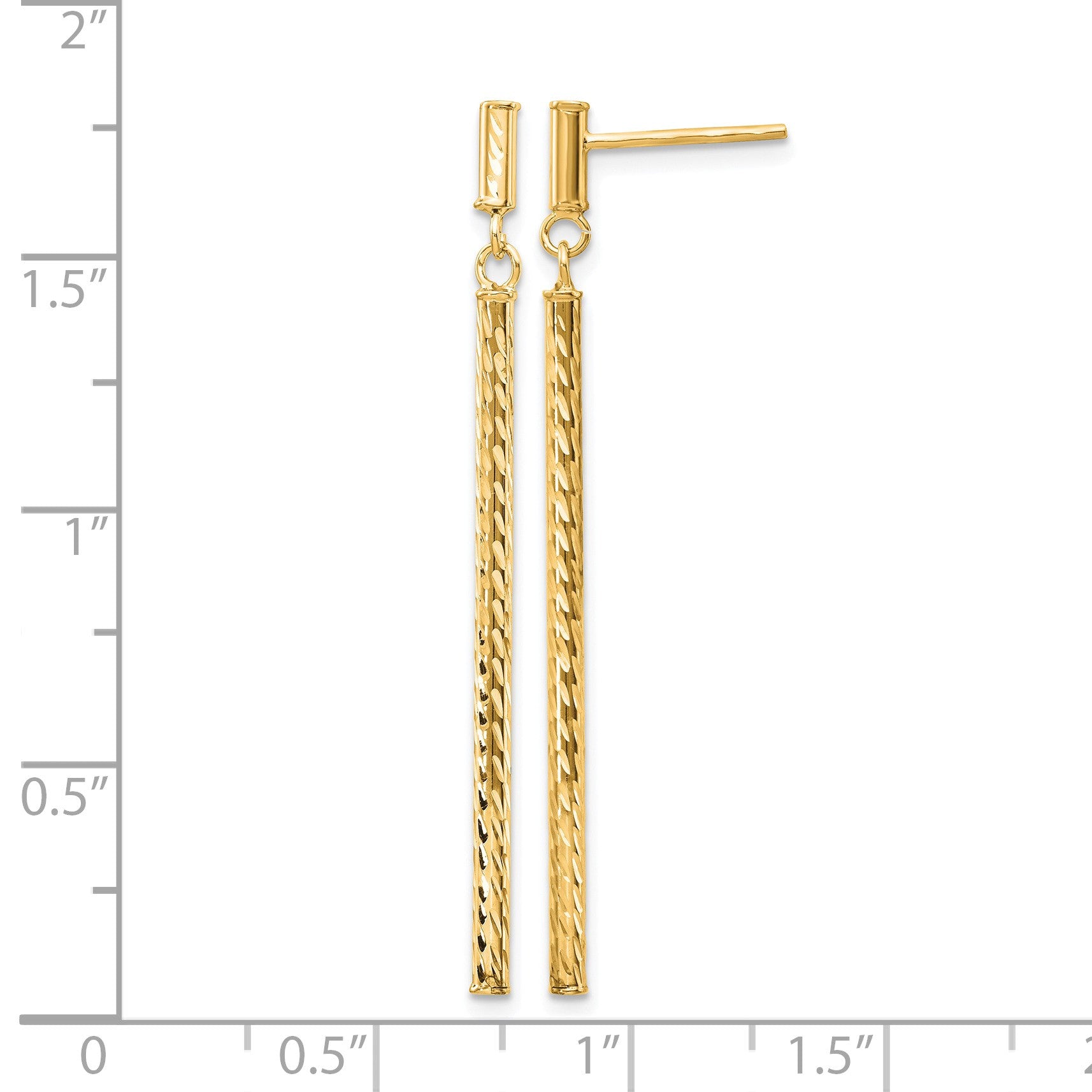 14k Polished and Diamond-cut Bar Dangle Post Earrings