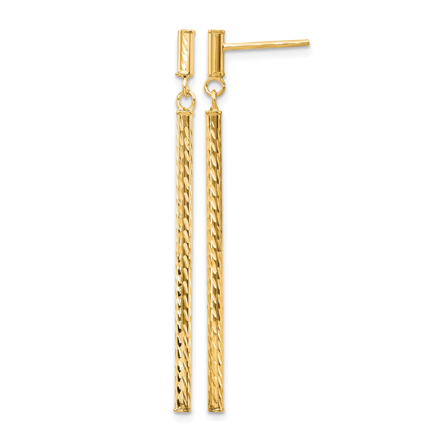 14k Polished and Diamond-cut Bar Dangle Post Earrings