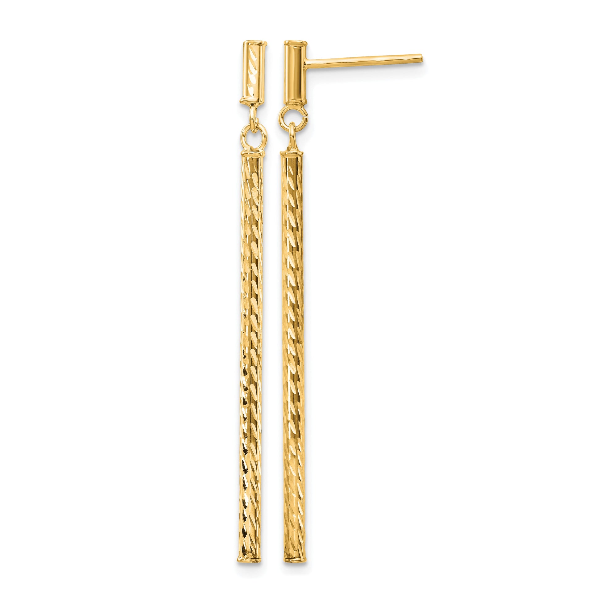 14k Polished and Diamond-cut Bar Dangle Post Earrings