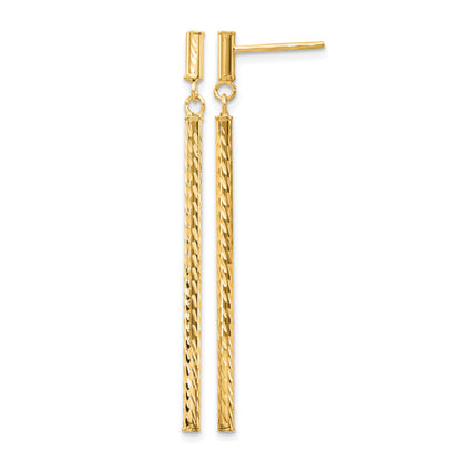 14k Polished and Diamond-cut Bar Dangle Post Earrings