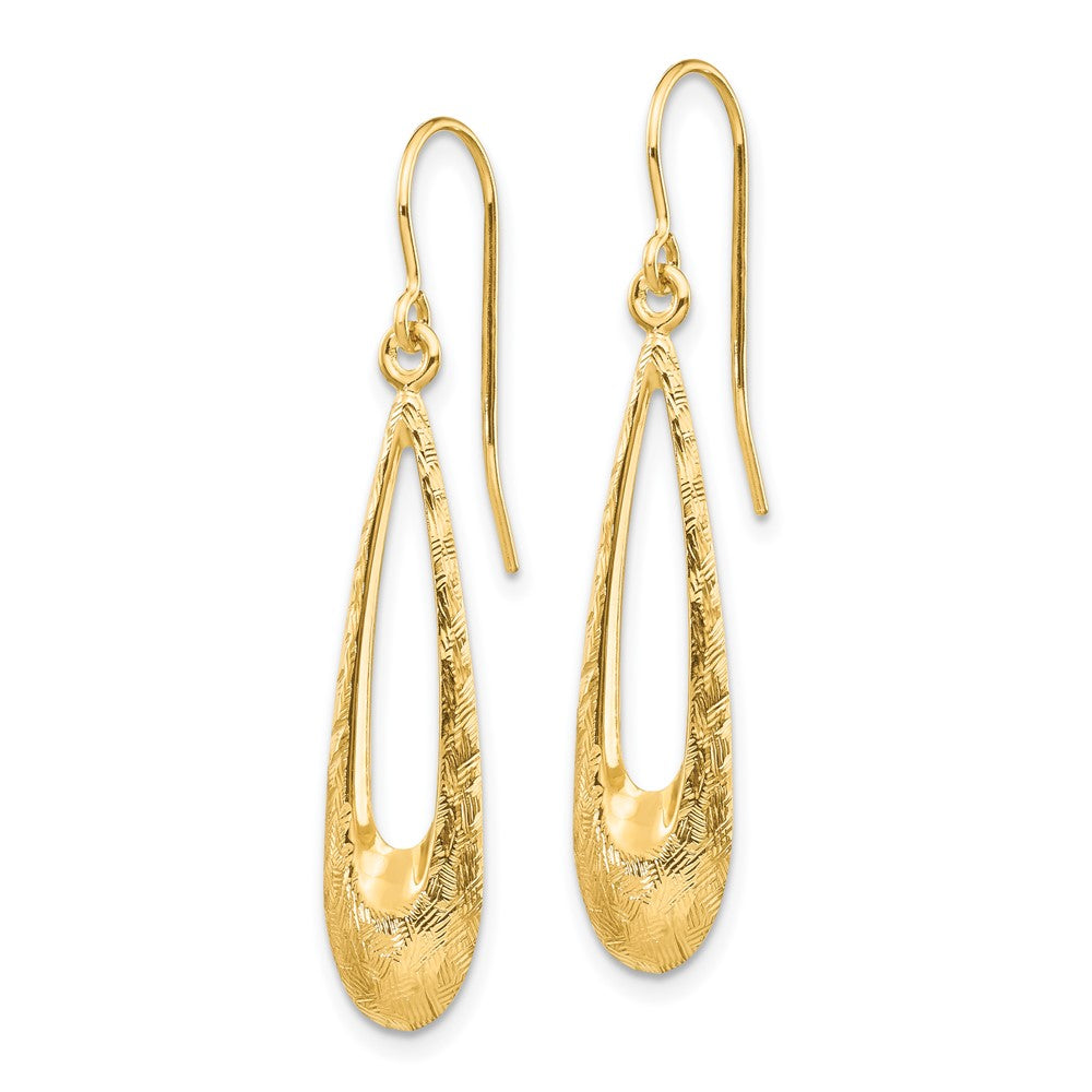 14k Gold Polished and Textured Teardrop Dangle Earrings