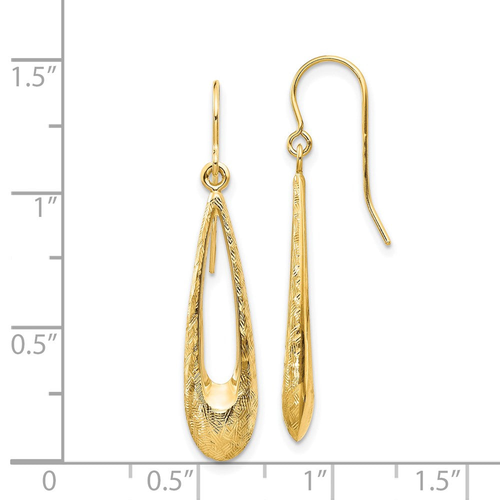 14k Gold Polished and Textured Teardrop Dangle Earrings