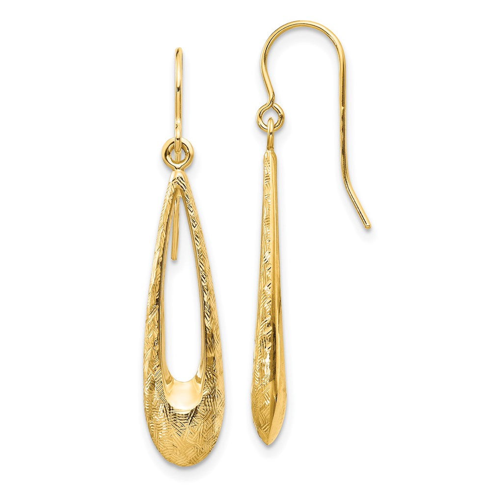 14k Gold Polished and Textured Teardrop Dangle Earrings