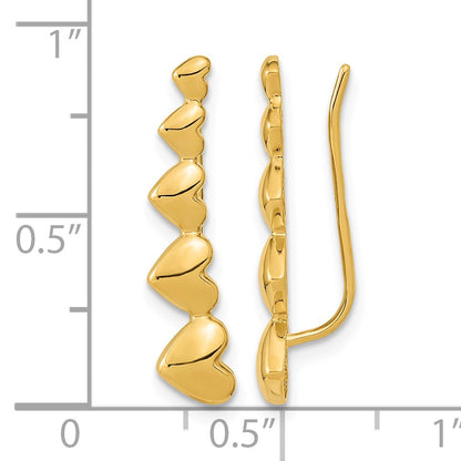 14k Graduated Hearts Polished Ear Climber Earrings