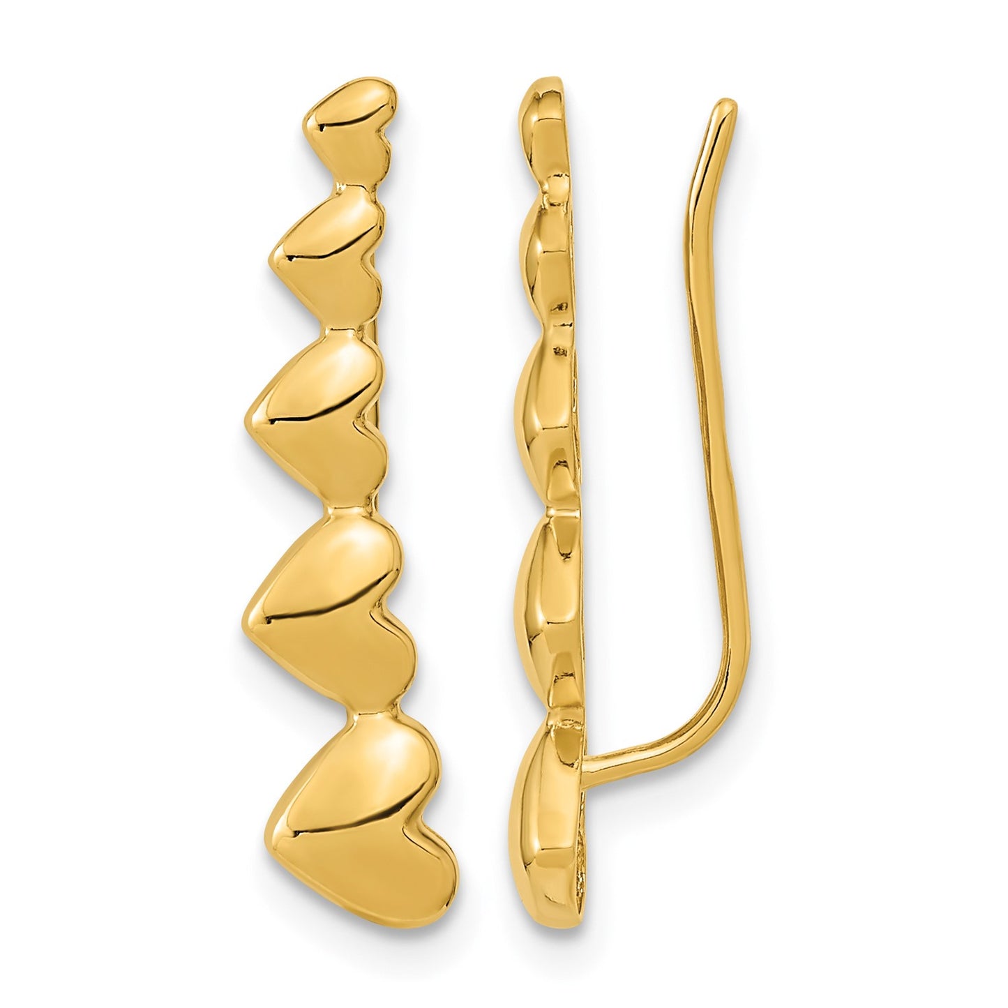 14k Graduated Hearts Polished Ear Climber Earrings