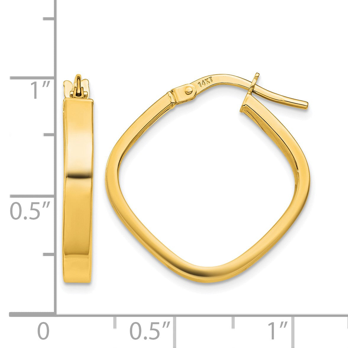 14K 3x27mm Flat Edge Square Tube Hoop Earrings