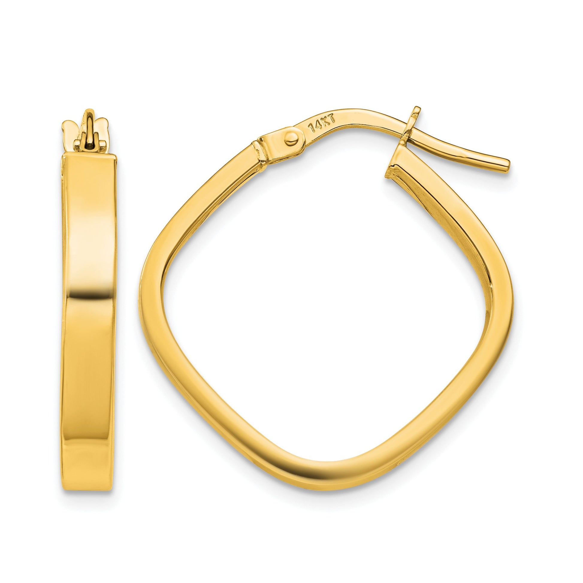 14K 3x27mm Flat Edge Square Tube Hoop Earrings