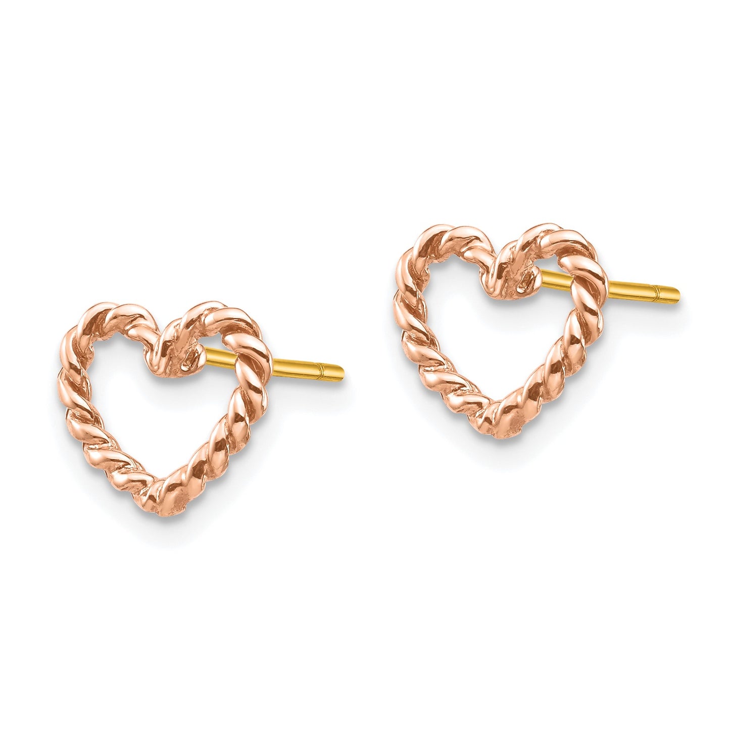 14K Rose Gold Polished Open Twisted Heart Post Earrings