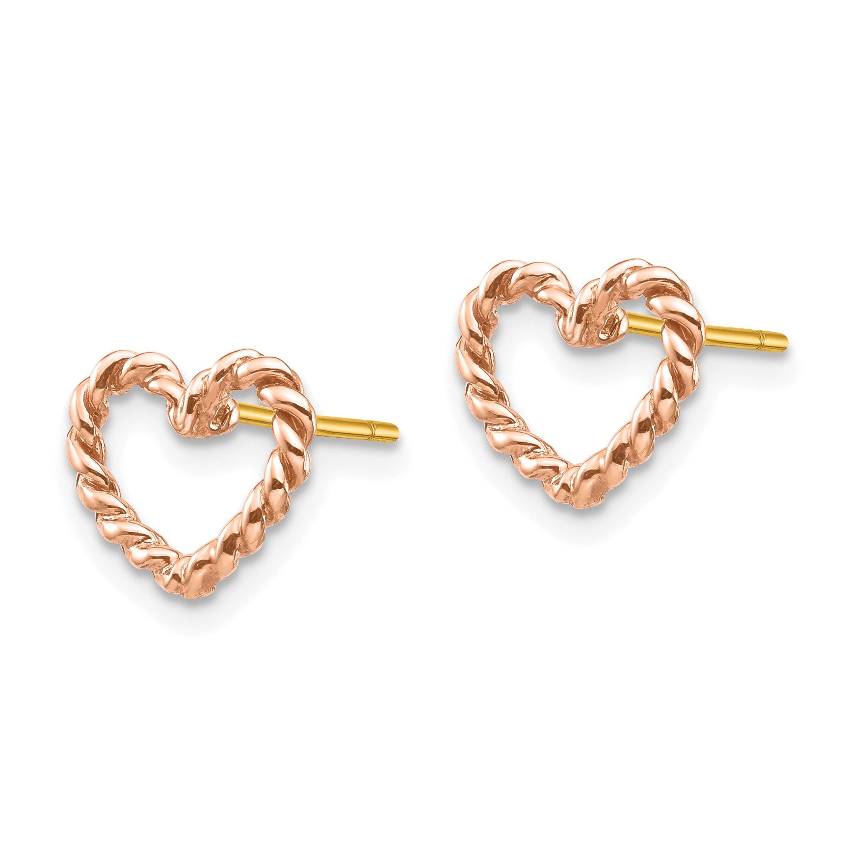 14K Rose Gold Polished Open Twisted Heart Post Earrings