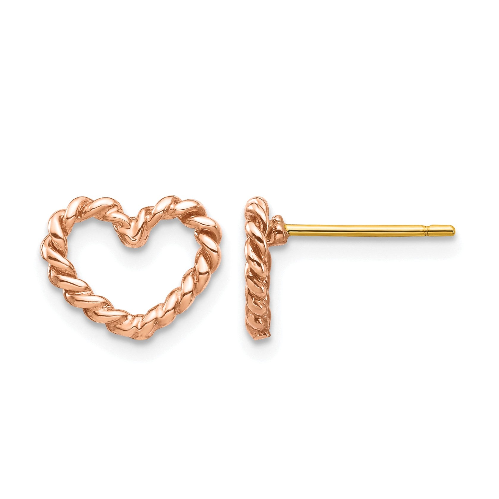 14K Rose Gold Polished Open Twisted Heart Post Earrings