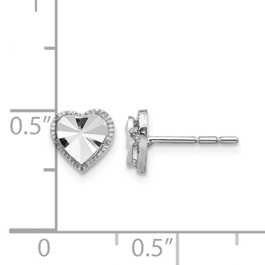 14K White Gold Diamond-Cut Heart Post Earrings
