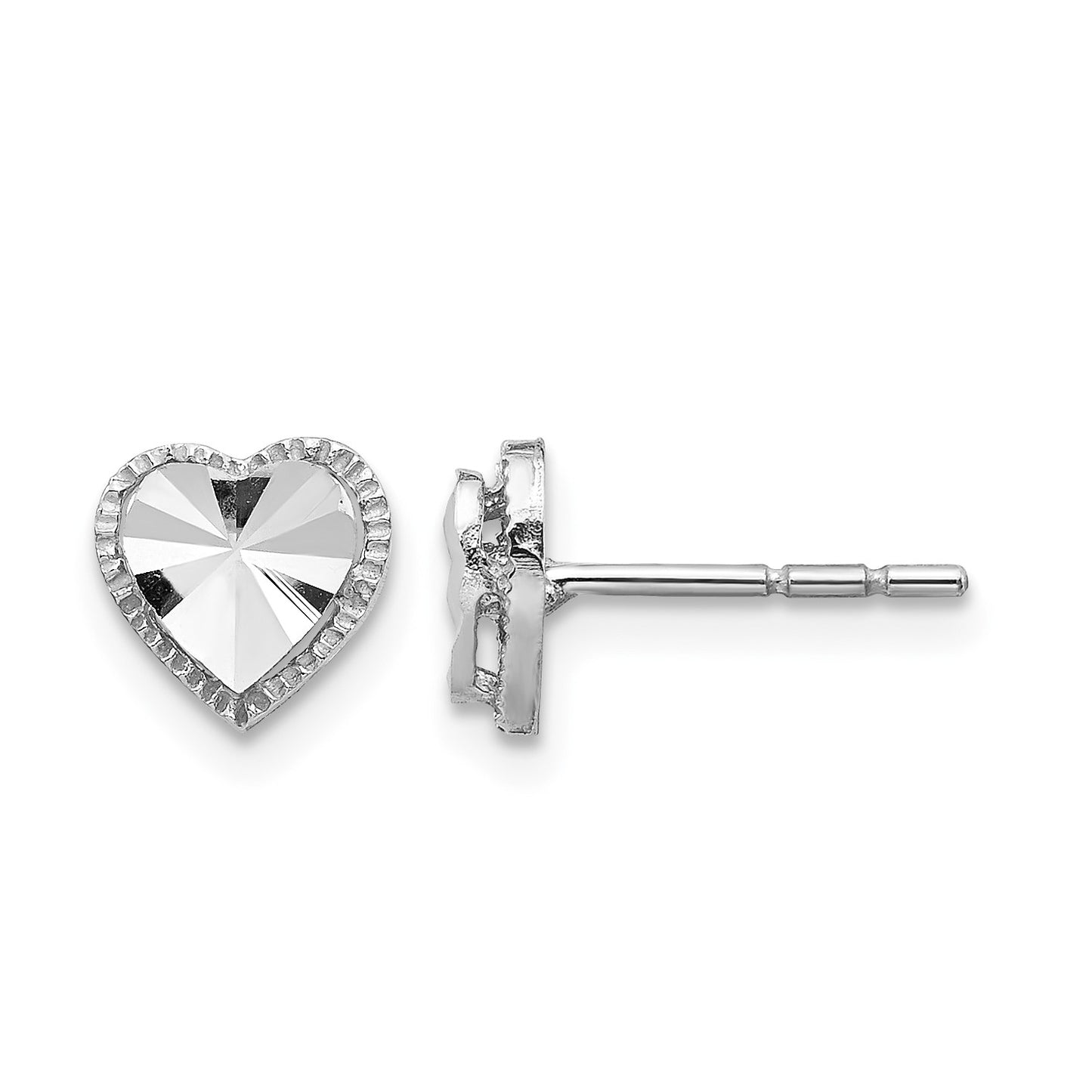 14K White Gold Diamond-Cut Heart Post Earrings