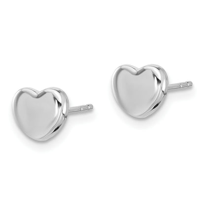 14K White Gold 7mm Polished Heart Post Earrings