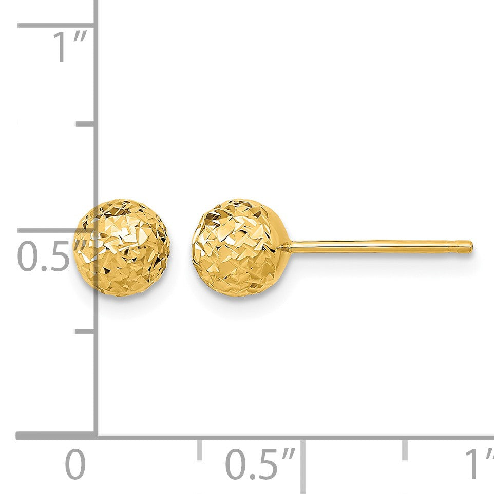 14k 6mm Diamond-cut Puffed Ball Post Earrings