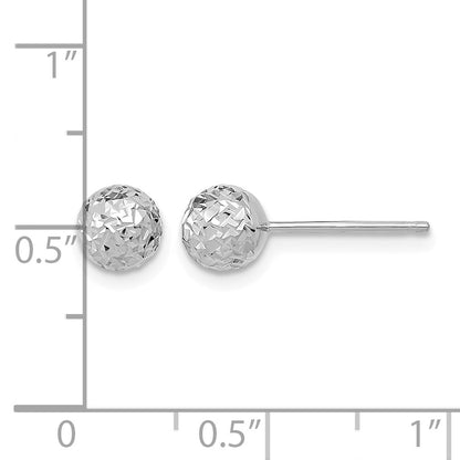 14k White Gold 6mm Diamond-cut Puffed Ball Post Earrings