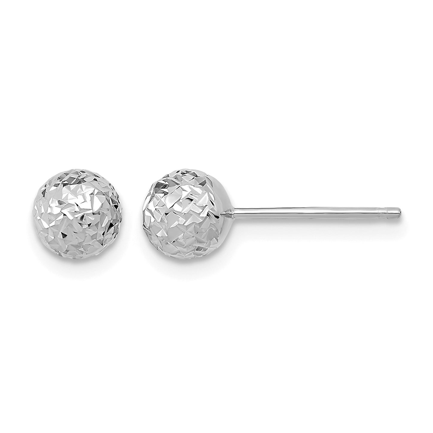 14k White Gold 6mm Diamond-cut Puffed Ball Post Earrings