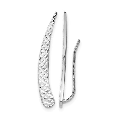 14k White Gold Polished Textured Pointed Ear Climber Earrings