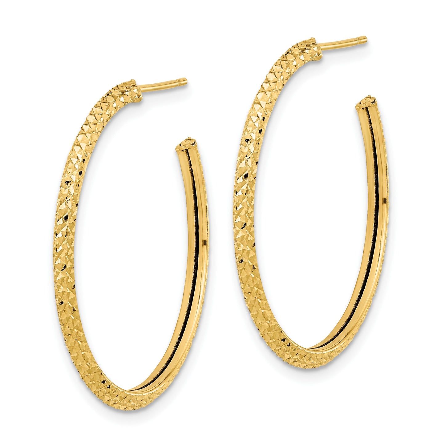 14k 2x25mm Polished Diamond-cut Round Hoop Post Earrings