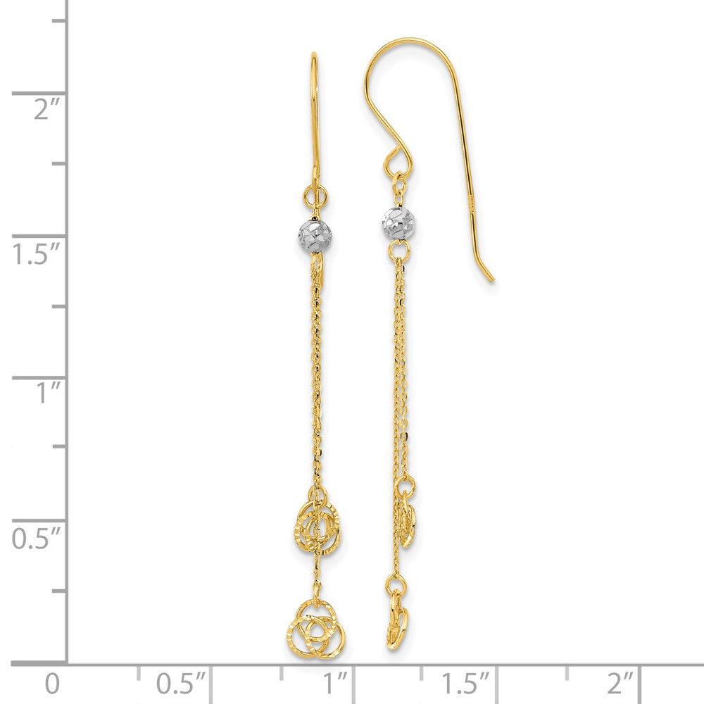 14k Two-tone Polished D/C Love Knot Dangle Shepherd Hook Earrings