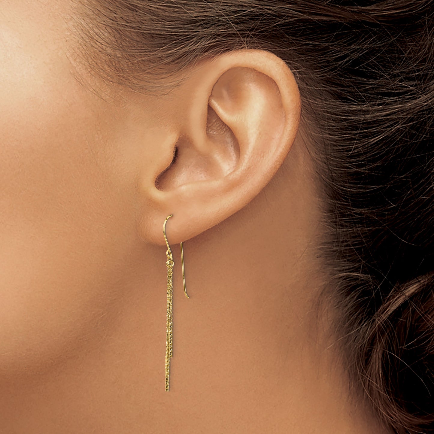 14k Polished Diamond-cut Chain and Bar Dangle French Hook Earrings