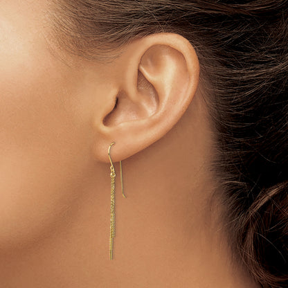 14k Polished Diamond-cut Chain and Bar Dangle French Hook Earrings