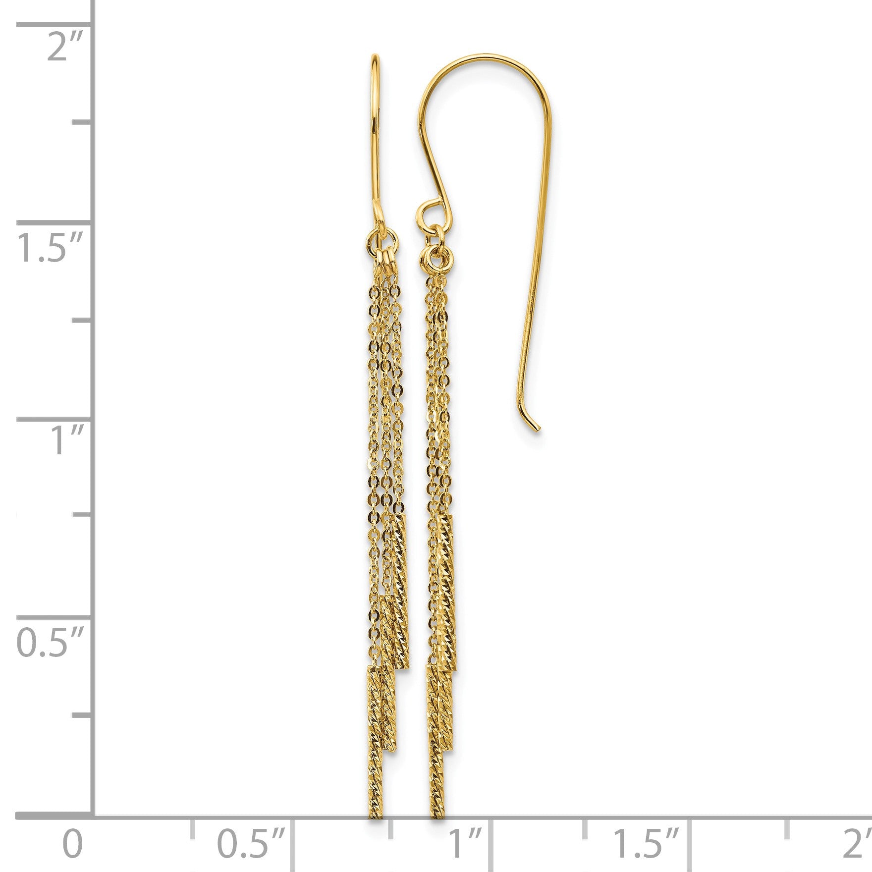 14k Polished Diamond-cut Chain and Bar Dangle French Hook Earrings