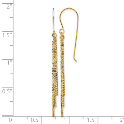 14k Polished Diamond-cut Chain and Bar Dangle French Hook Earrings