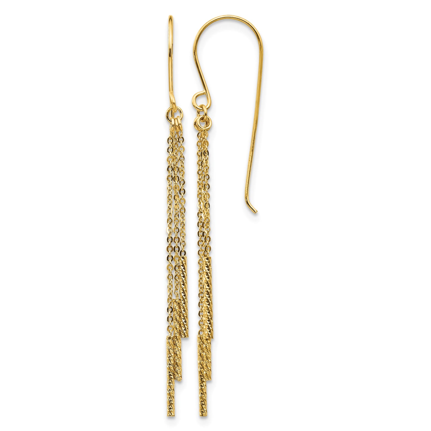 14k Polished Diamond-cut Chain and Bar Dangle French Hook Earrings