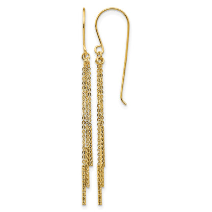 14k Polished Diamond-cut Chain and Bar Dangle French Hook Earrings