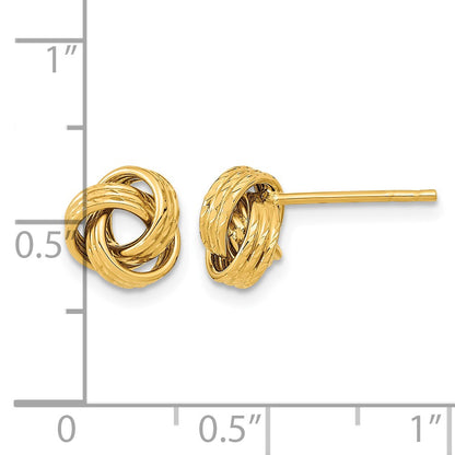 14K 8mm Polished Textured Love knot Post Earrings