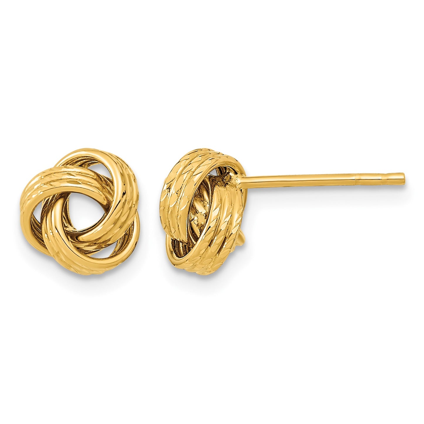 14K 8mm Polished Textured Love knot Post Earrings