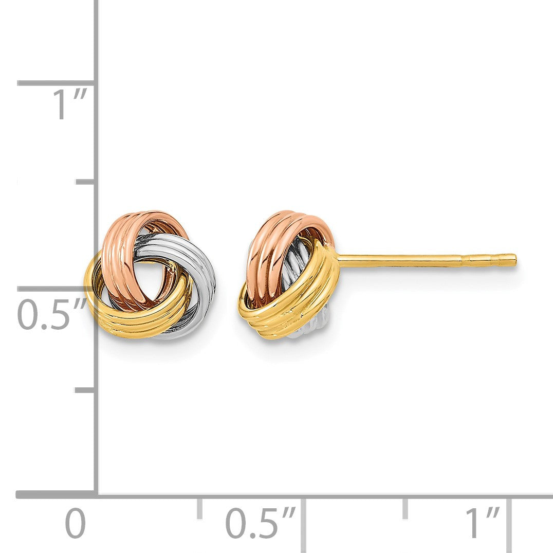 14k with Rose and White Rhodium 8.5mm Polished Love Knot Post Earrings