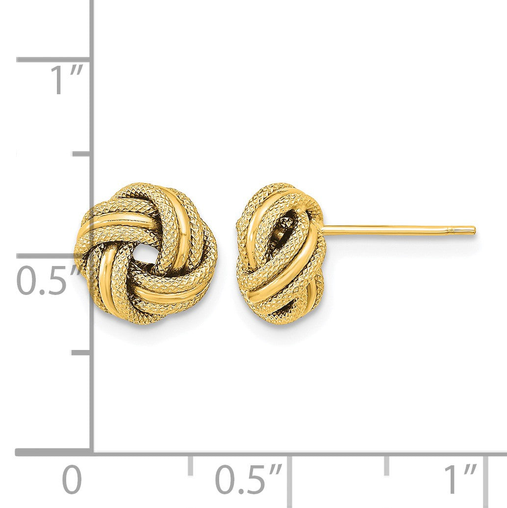 14k 9mm Polished Textured Triple Love Knot Earrings