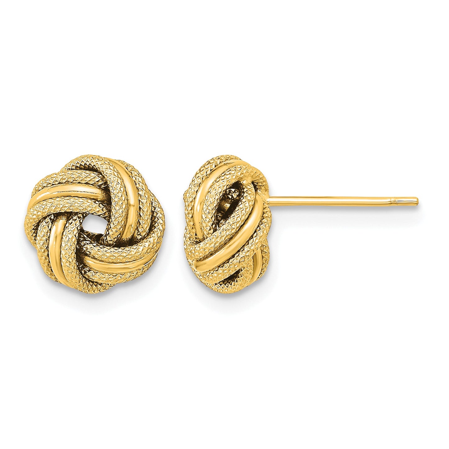 14k 9mm Polished Textured Triple Love Knot Earrings