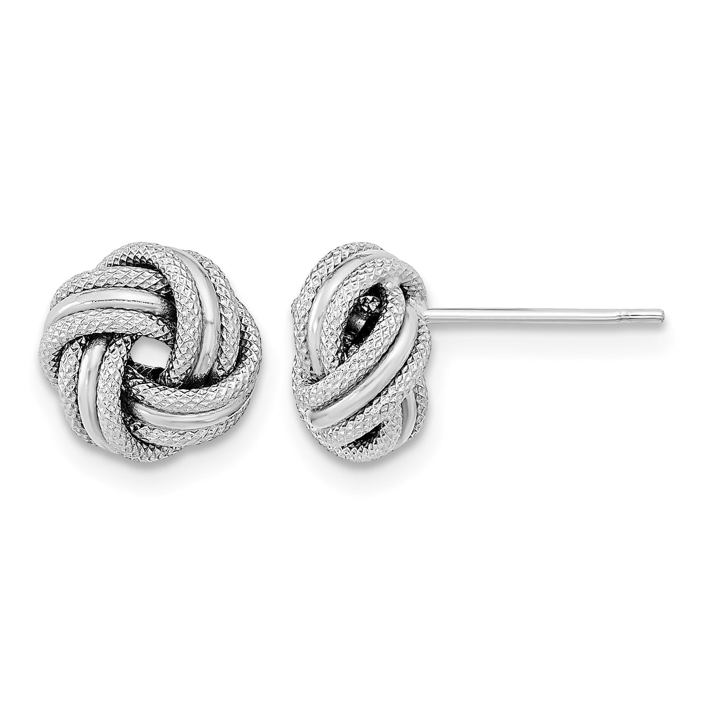 14k White Gold 9mm Polished Textured Triple Love Knot Post Earrings